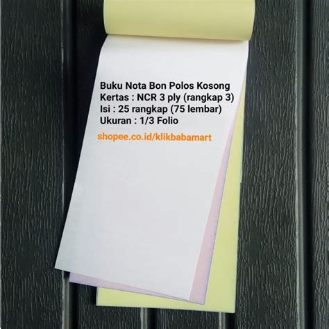 Jual Nota Bon Ncr Polos Kosong Rangkap Ply Folio Putih Merah