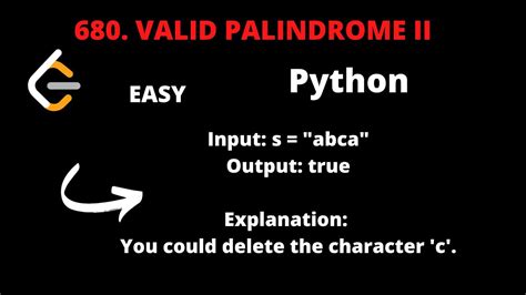 Leetcode Valid Palindrome Ii Python Youtube