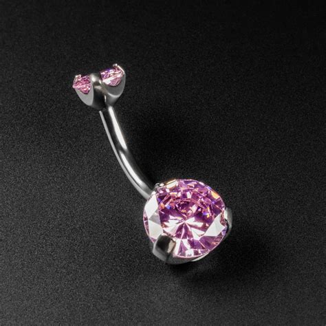 Double Pink Jewelled Internally Threaded Titanium Belly Bar Sibj