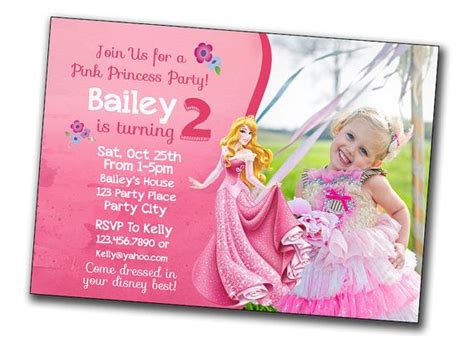 Princess Aurora Birthday Card Princess Aurora Invitation Card