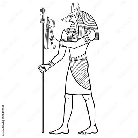 Animation portrait: Ancient Egyptian god Anubis holds symbols of the ...