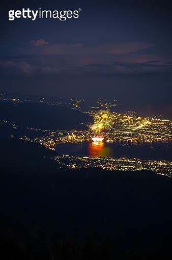 Summer Firework Festival In Suwa Lake Suwako From Takabocchi Mountain