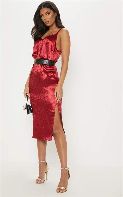 Burgundy Hammered Satin Midaxi Dress Prettylittlething Il