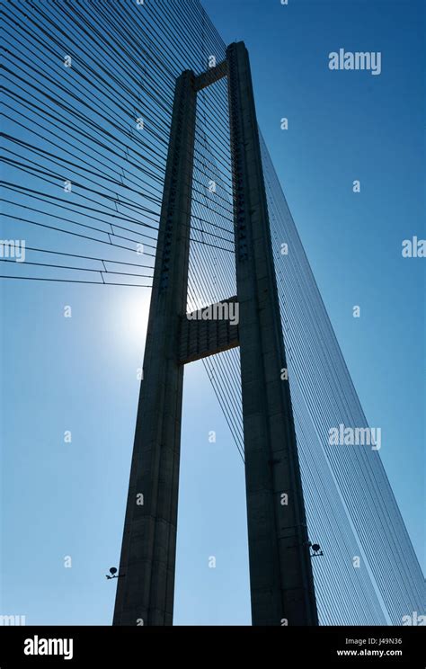 Modern Bridge Pylon Against A Blue Sky Stock Photo Alamy