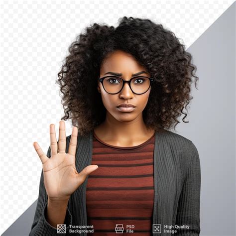 Premium Psd A Woman Wearing Glasses And A Striped Shirt With A Black Sweater On Her Face