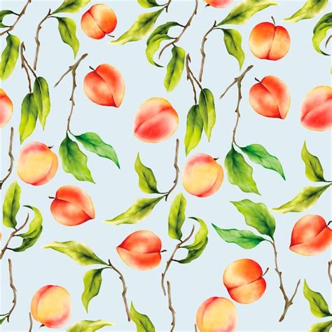 Free Vector Beautiful Floral Seamless Pattern With Hand Drawn Peaches