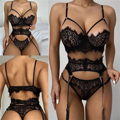 Ensemble Sous V Tements Ensemble De Lingerie Sexy En Dentelle Brod E