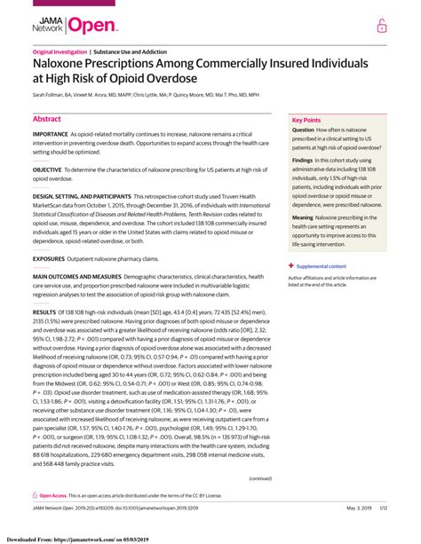 Pdf Naloxone Prescriptions Among Commercially Insured Individuals At High Risk Of Opioid Overdose