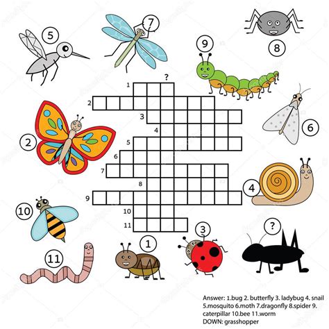 Crucigrama Educativo Juego De Ni Os Con Respuesta Tema Insectos Vector