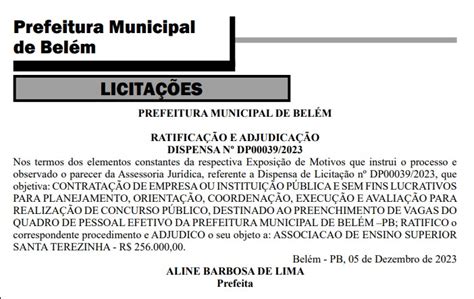 Concurso público Prefeitura de Belém PB contratada banca