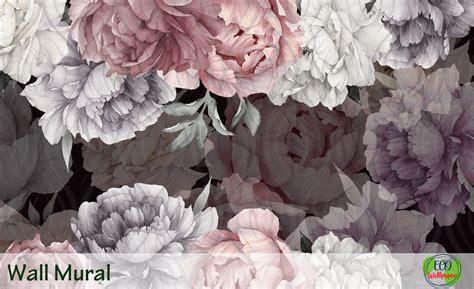 Dark Floral Wallpaper Peony Flowers Self Adheseve Peonies Etsy