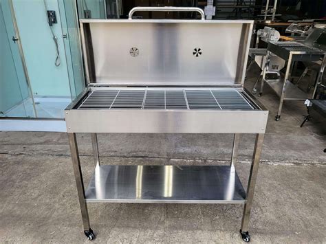 New Stainless Steel Charcoal Bbq Grill With Hood Smoker X Cm