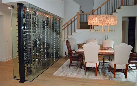 Elegant Residential Glass Dining Room Wine Cellar Designed And Built By