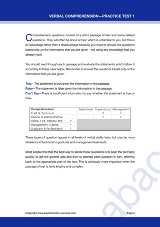 Psychometric Success Verbal Ability Comprehension Practice Test