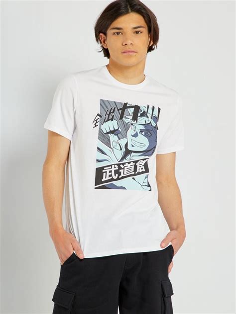 T Shirt Imprim Col Rond Blanc Manga Kiabi