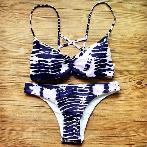 2017 Strap Sexy Stripe Bandage Swimwear Bikini Women Triagnle Brazilian