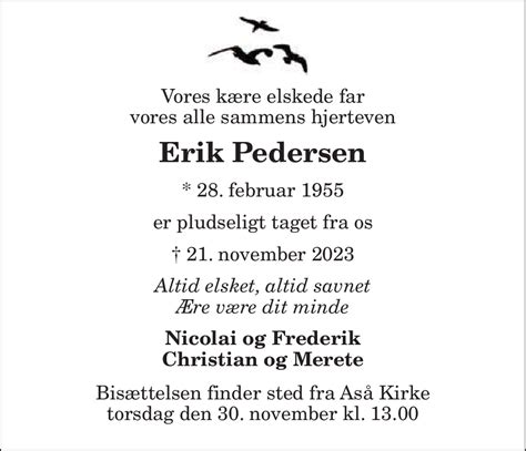 Dødsannonce for Erik Pedersen Nordjyske dk