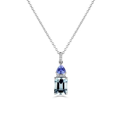 Aquamarine Tanzanite And Diamond Pendant Made In 18ct White Gold