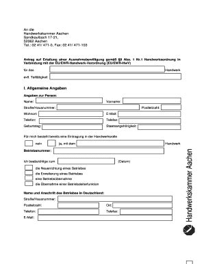 Ausf Llbar Online Hwk Aachen Antrag Auf Erteilung Einer