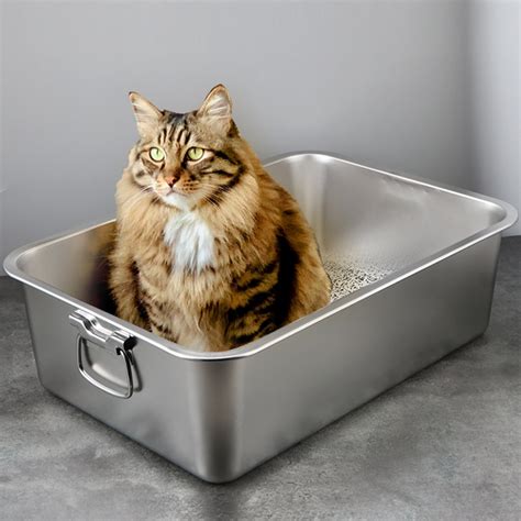 Fairnull Rectangle Stainless Steel Cat Litter Box Broken Resistant Low