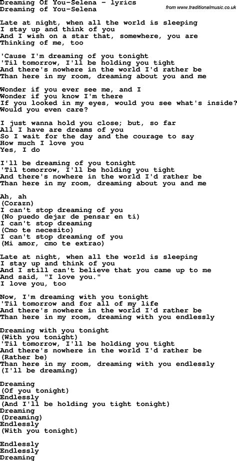 Love Song Lyrics for:Dreaming Of You-Selena