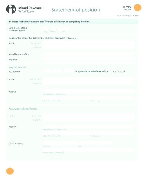 Fillable Online Ird Govt Statement Of Position Inland Revenue Fax