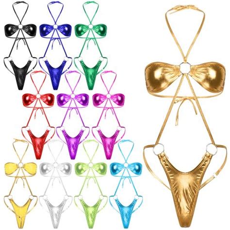 Fashion Womens Micro Mini Swimsuit Sexy Shiny Metallic Teddy Bodysuit