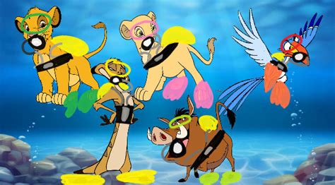 Simba, Nala, Timon, Pumbaa and Zazu Scuba Dive by Bridgit14 on DeviantArt