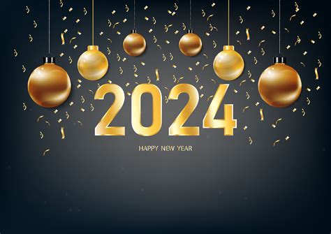 Happy New Year 2024 With Golden Numbers Golden Christmas Decorations