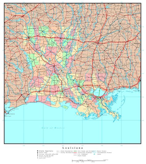 Large Detailed Administrative Map Of Louisiana State With Roads