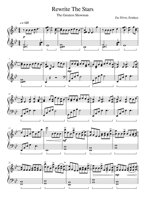 Rewrite The Stars Arr Antoine Massroua By Zac Efron Zendaya Sheet