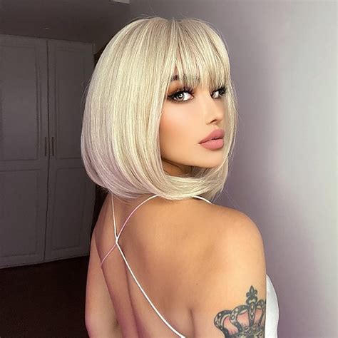 Blonde Bob Wig Platinum Blonde Bob Wig With Bangs Inch Short