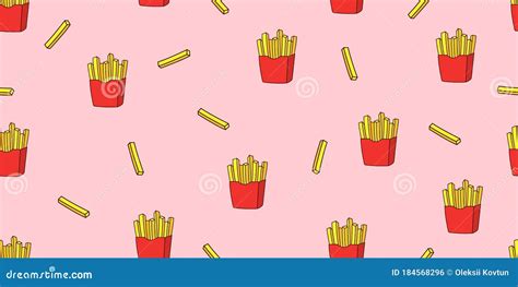 French Fries Seamless Pattern Fast Food Wallpaper Texture Stock Vector