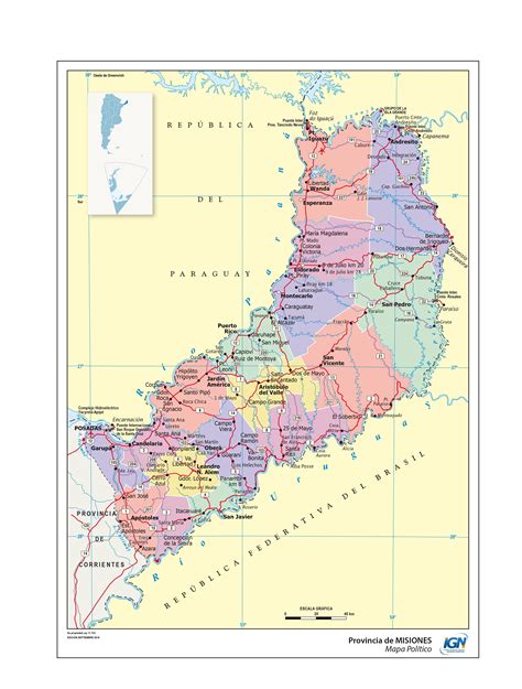 Mapa político de Misiones Instituto Geográfico Nacional de la