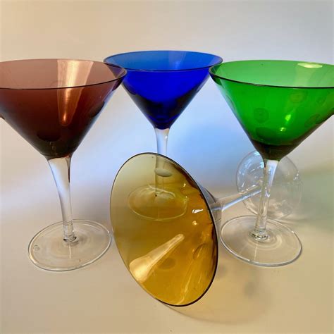 Set Of Four Vintage Martini Glasses In Assorted Colors With Etsy