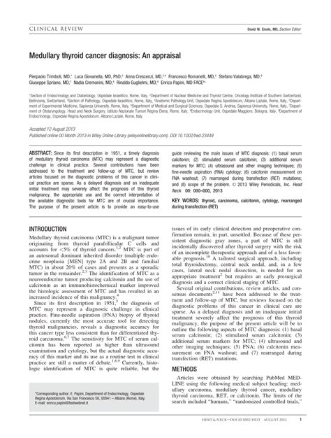 (PDF) Medullary thyroid cancer diagnosis: An appraisal