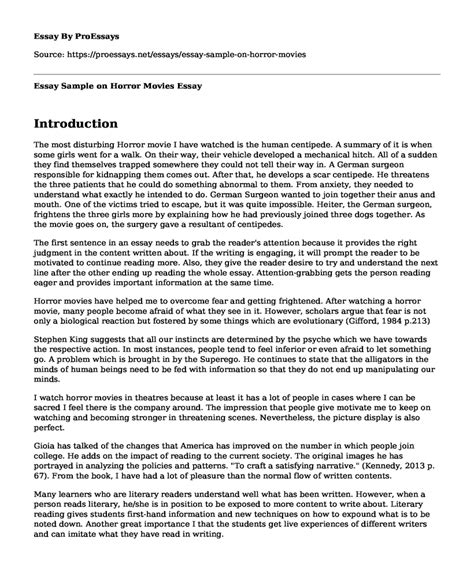 📌 Essay Sample On Horror Movies Free Essay Term Paper Example