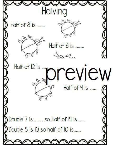 Halving Worksheet 10 Teacha