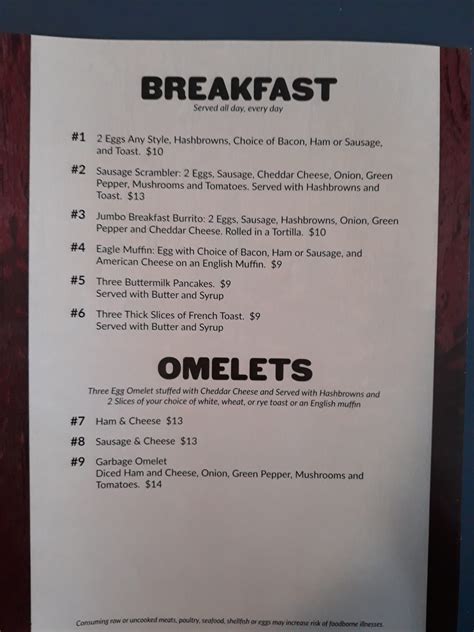 Menu Eagles Nest Resort