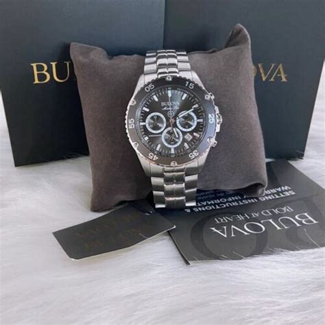 Men Bulova Classic Black Marine Star Chronograph 98B401 Quartz Watch 7