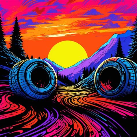 Premium Photo Surreal Landscape With Neoncolored Tire Marks