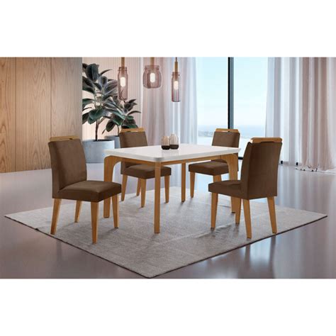 Conjunto Sala De Jantar Mesa Liz Cm Mdf Canto Copo E Cadeiras