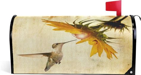 GZHJMY Vintage Beautiful Sunflowers Hummingbirds Magnetic Mailbox Cover