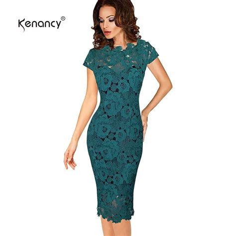 Kenancy Sexy Hollow Out Lace Dress Women Party And Office Elegant Sheath