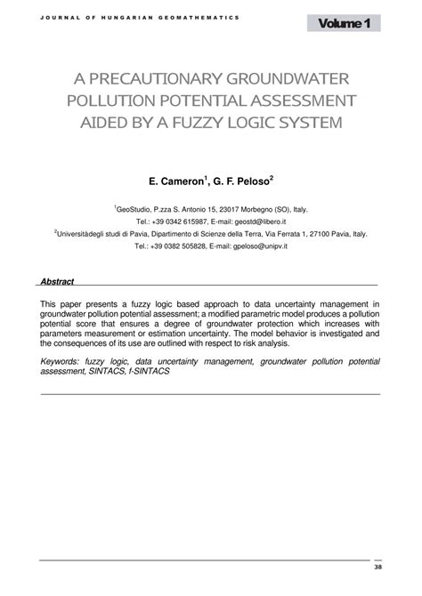 Pdf A Precautionary Groundwater Pollution Potential Assessment Aided