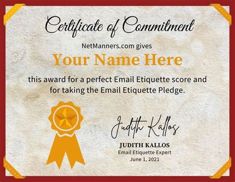 Email Etiquette Pledge and Certificate - Net M@nners