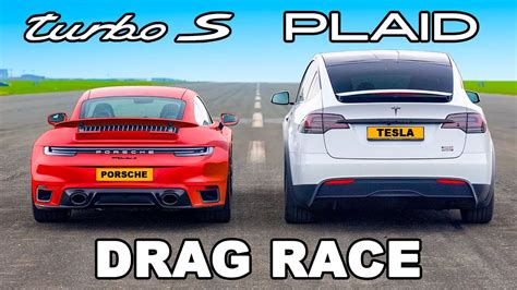 Drag Tesla Model X Plaid Porsche Turbo S