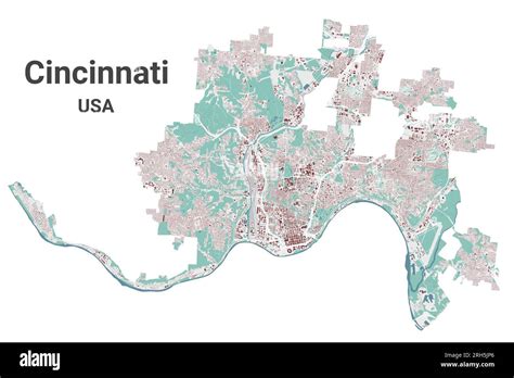 Cincinnati Map Detailed Administrative Area With Border Stock Vector