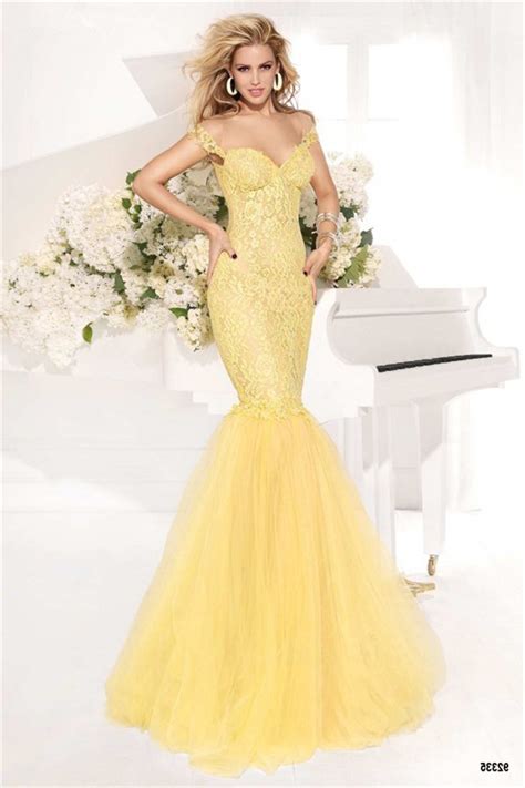 Mermaid Sweetheart Cap Sleeve Low Back Yellow Lace Tulle Prom Dress