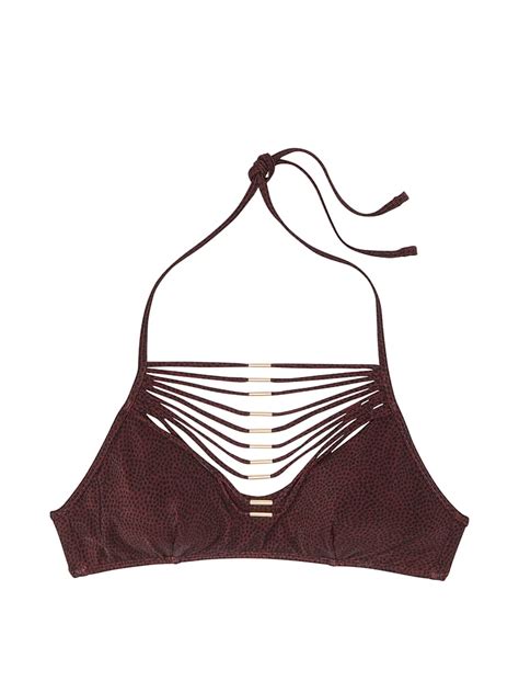 Buy VS Archives Strappy Hardware Halter Bikini Top Burgundy Dots